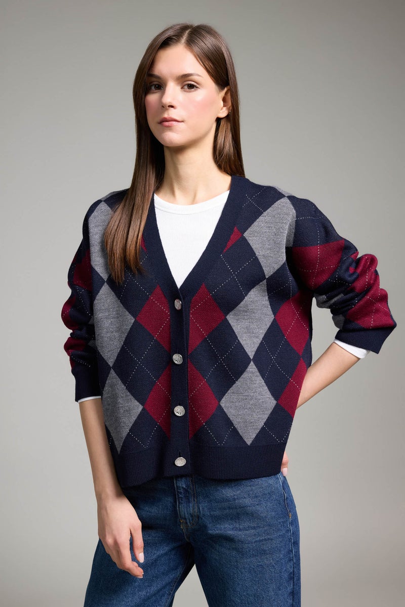 DeFacto Blue Woman Regular Fit V-Neck Cardigan Casual - Image 3
